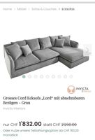 NEU & OVP Ecksofa 255 cm Cord Grau -neue preis 2290 CHF